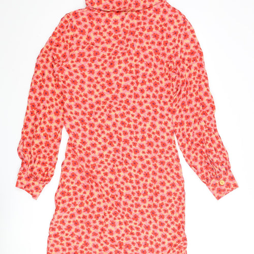 Zara Womens Multicoloured Floral Polyester Shirt Dress Size M Collared Button - Rouched