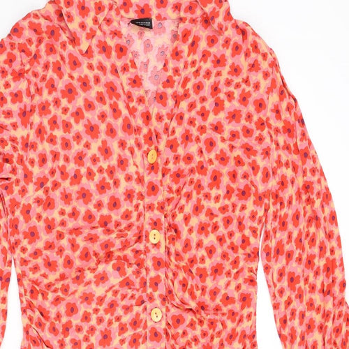 Zara Womens Multicoloured Floral Polyester Shirt Dress Size M Collared Button - Rouched