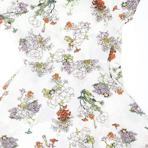 PRETTYLITTLETHING Womens White Floral Polyester Wrap Dress Size 8 V-Neck Tie