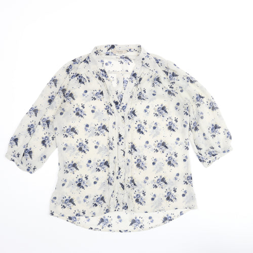 RW&CO. Womens Ivory Floral Polyester Basic Blouse Size XS V-Neck