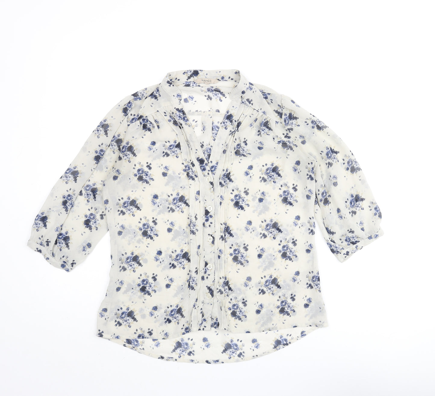 RW&CO. Womens Ivory Floral Polyester Basic Blouse Size XS V-Neck