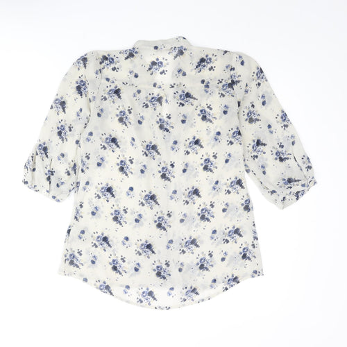 RW&CO. Womens Ivory Floral Polyester Basic Blouse Size XS V-Neck
