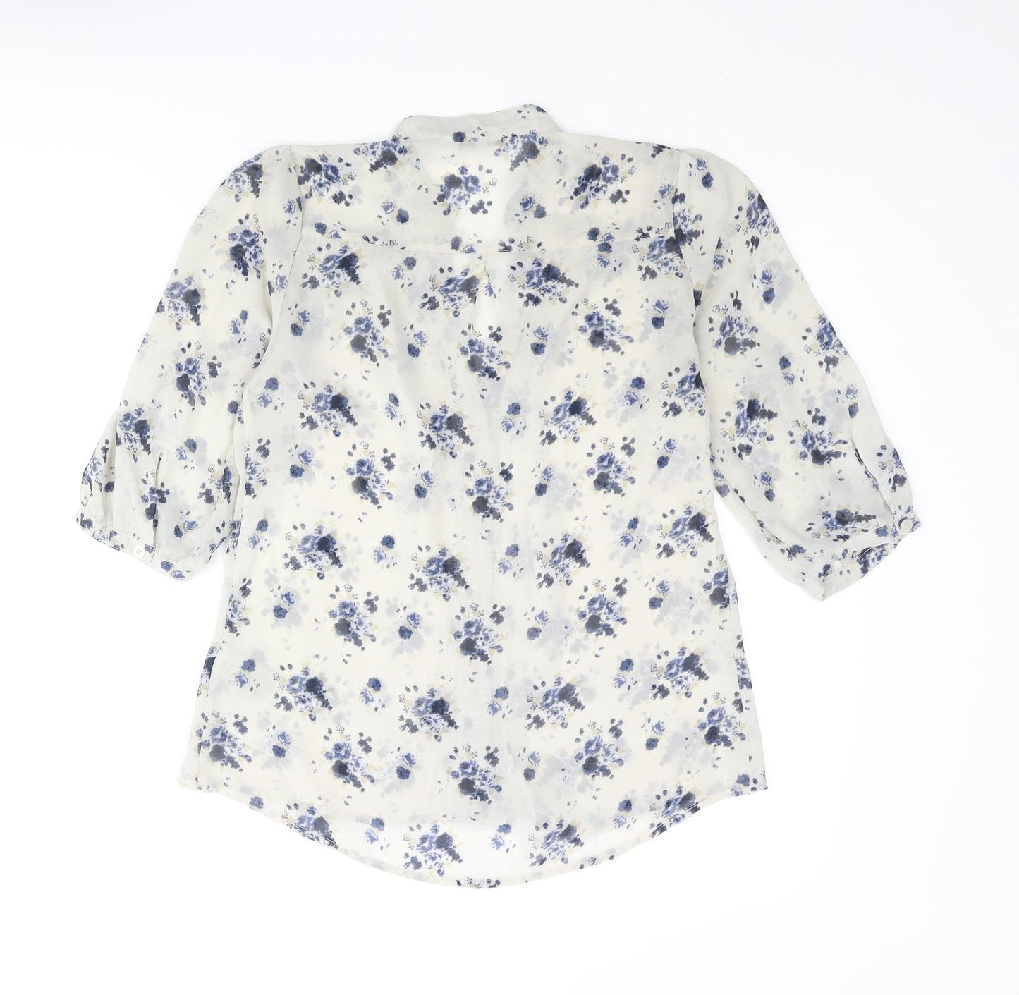 RW&CO. Womens Ivory Floral Polyester Basic Blouse Size XS V-Neck