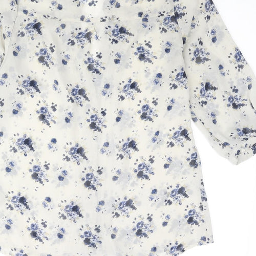 RW&CO. Womens Ivory Floral Polyester Basic Blouse Size XS V-Neck