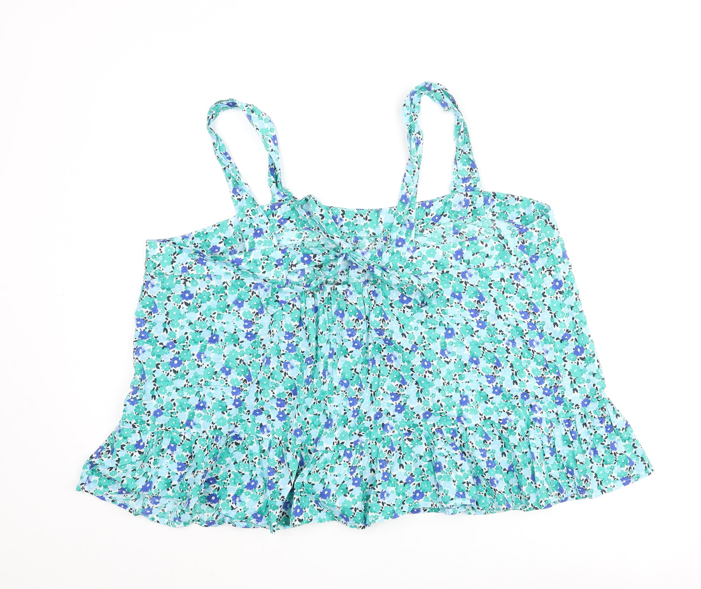 Marks and Spencer Womens Multicoloured Floral Cotton Cropped Blouse Size 20 Square Neck - Frill