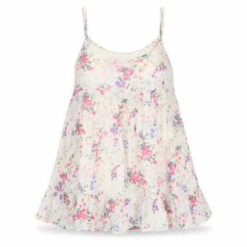 Topshop Womens Beige Floral Cotton Camisole Blouse Size 8 Scoop Neck - Smocked
