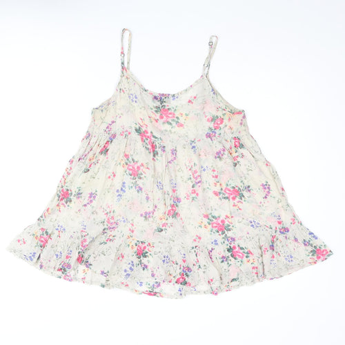Topshop Womens Beige Floral Cotton Camisole Blouse Size 8 Scoop Neck - Smocked