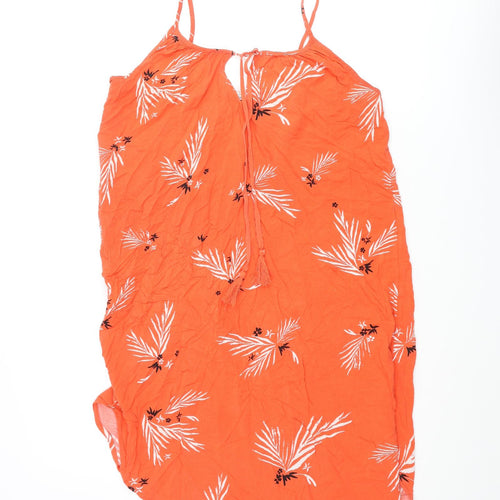 H&M Womens Pink Geometric Viscose Mini Size 6 Scoop Neck Tie - Leaf Print Keyhole Tassle