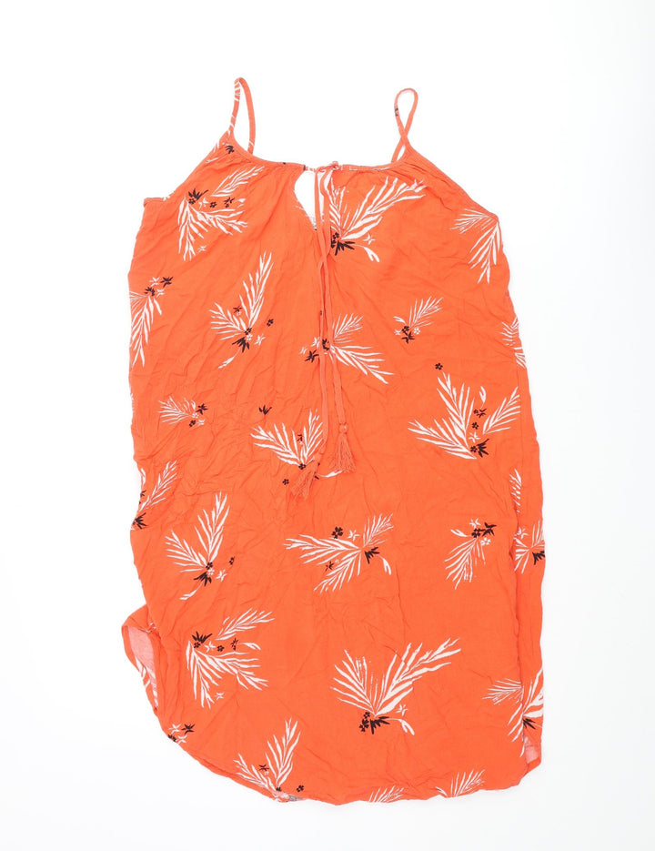 H&M Womens Pink Geometric Viscose Mini Size 6 Scoop Neck Tie - Leaf Print Keyhole Tassle