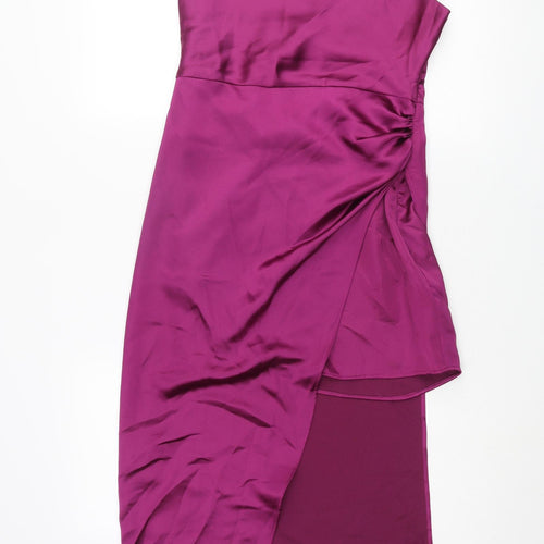 Zara Womens Purple Polyester Slip Dress Size S Square Neck Zip - Layered Rouched