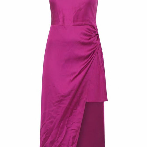 Zara Womens Purple Polyester Slip Dress Size S Square Neck Zip - Layered Rouched