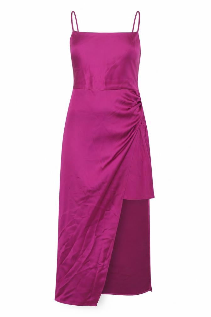 Zara Womens Purple Polyester Slip Dress Size S Square Neck Zip - Layered Rouched