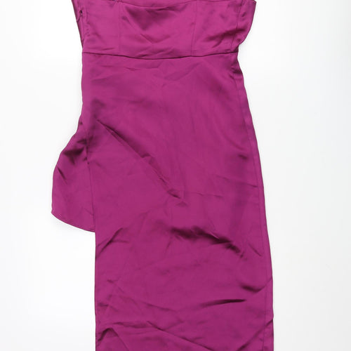 Zara Womens Purple Polyester Slip Dress Size S Square Neck Zip - Layered Rouched