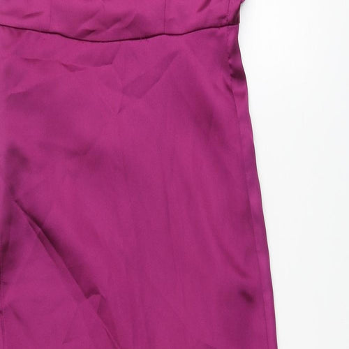 Zara Womens Purple Polyester Slip Dress Size S Square Neck Zip - Layered Rouched
