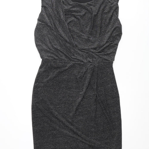 Oasis Womens Black Polyamide Pencil Dress Size M Round Neck Pullover - Glitter Pleated