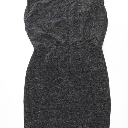 Oasis Womens Black Polyamide Pencil Dress Size M Round Neck Pullover - Glitter Pleated