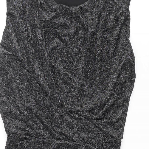 Oasis Womens Black Polyamide Pencil Dress Size M Round Neck Pullover - Glitter Pleated
