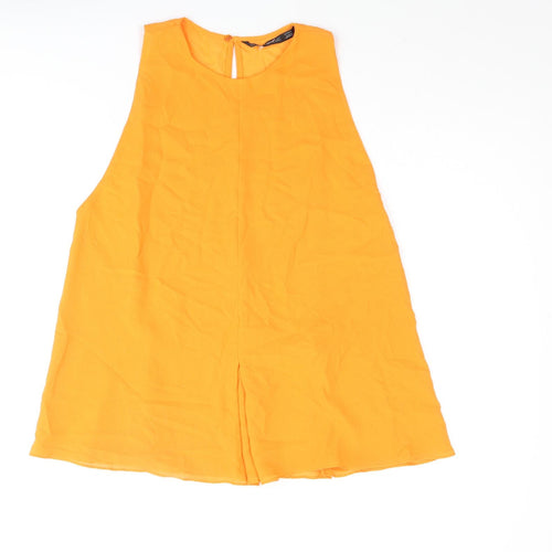 Zara Womens Orange Polyester Camisole Blouse Size L Round Neck