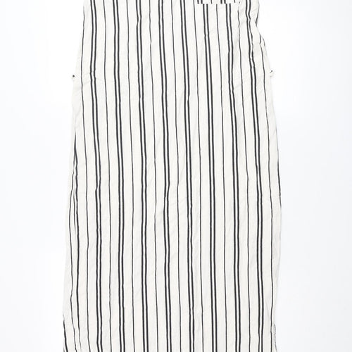 Garcia Womens Ivory Striped Cotton Maxi Size M Round Neck Pullover - Pocket Side Slits