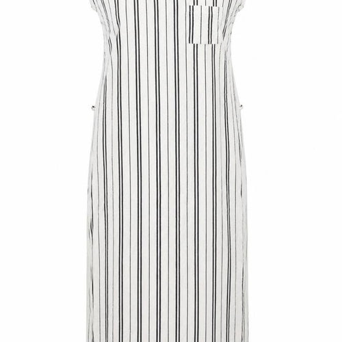 Garcia Womens Ivory Striped Cotton Maxi Size M Round Neck Pullover - Pocket Side Slits