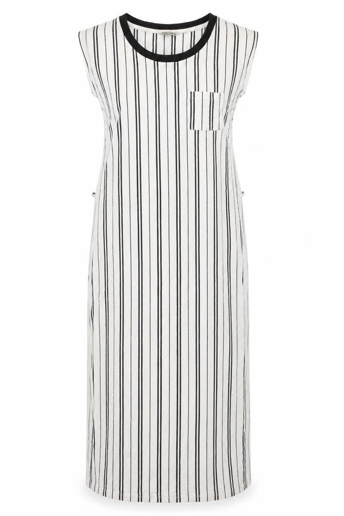 Garcia Womens Ivory Striped Cotton Maxi Size M Round Neck Pullover - Pocket Side Slits