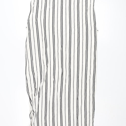 Garcia Womens Ivory Striped Cotton Maxi Size M Round Neck Pullover - Pocket Side Slits