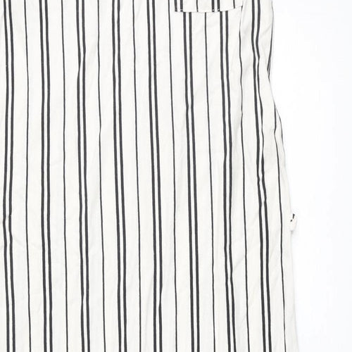 Garcia Womens Ivory Striped Cotton Maxi Size M Round Neck Pullover - Pocket Side Slits