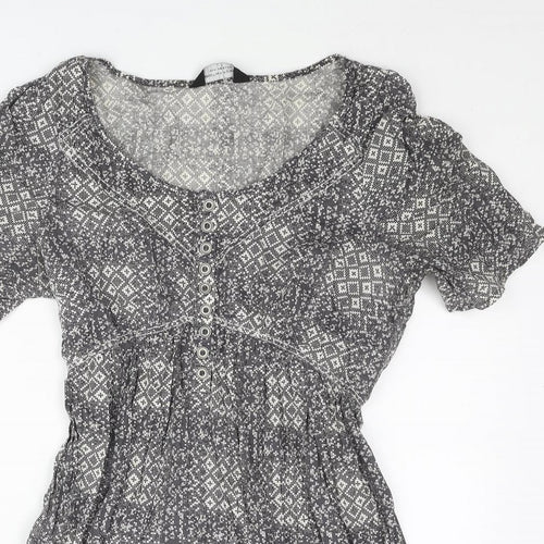 Dorothy Perkins Womens Grey Geometric Cotton Basic Blouse Size 12 Off the Shoulder - Belted Frill