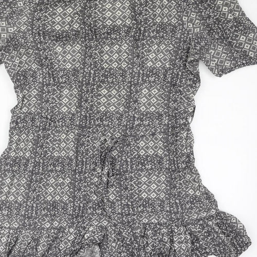 Dorothy Perkins Womens Grey Geometric Cotton Basic Blouse Size 12 Off the Shoulder - Belted Frill