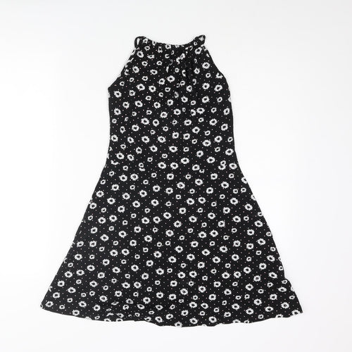 Miss Selfridge Womens Black Geometric Viscose A-Line Size 8 Halter Tie - Floral Print