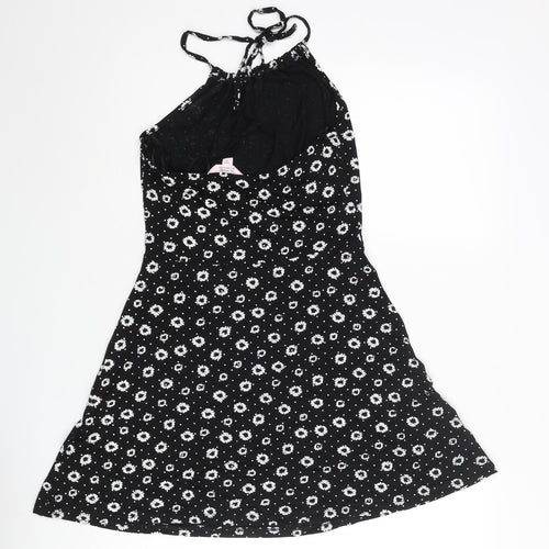 Miss Selfridge Womens Black Geometric Viscose A-Line Size 8 Halter Tie - Floral Print