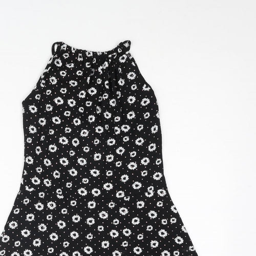 Miss Selfridge Womens Black Geometric Viscose A-Line Size 8 Halter Tie - Floral Print