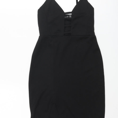 PRETTYLITTLETHING Womens Black Polyester Bodycon Size 6 Sweetheart Pullover - Cut Out