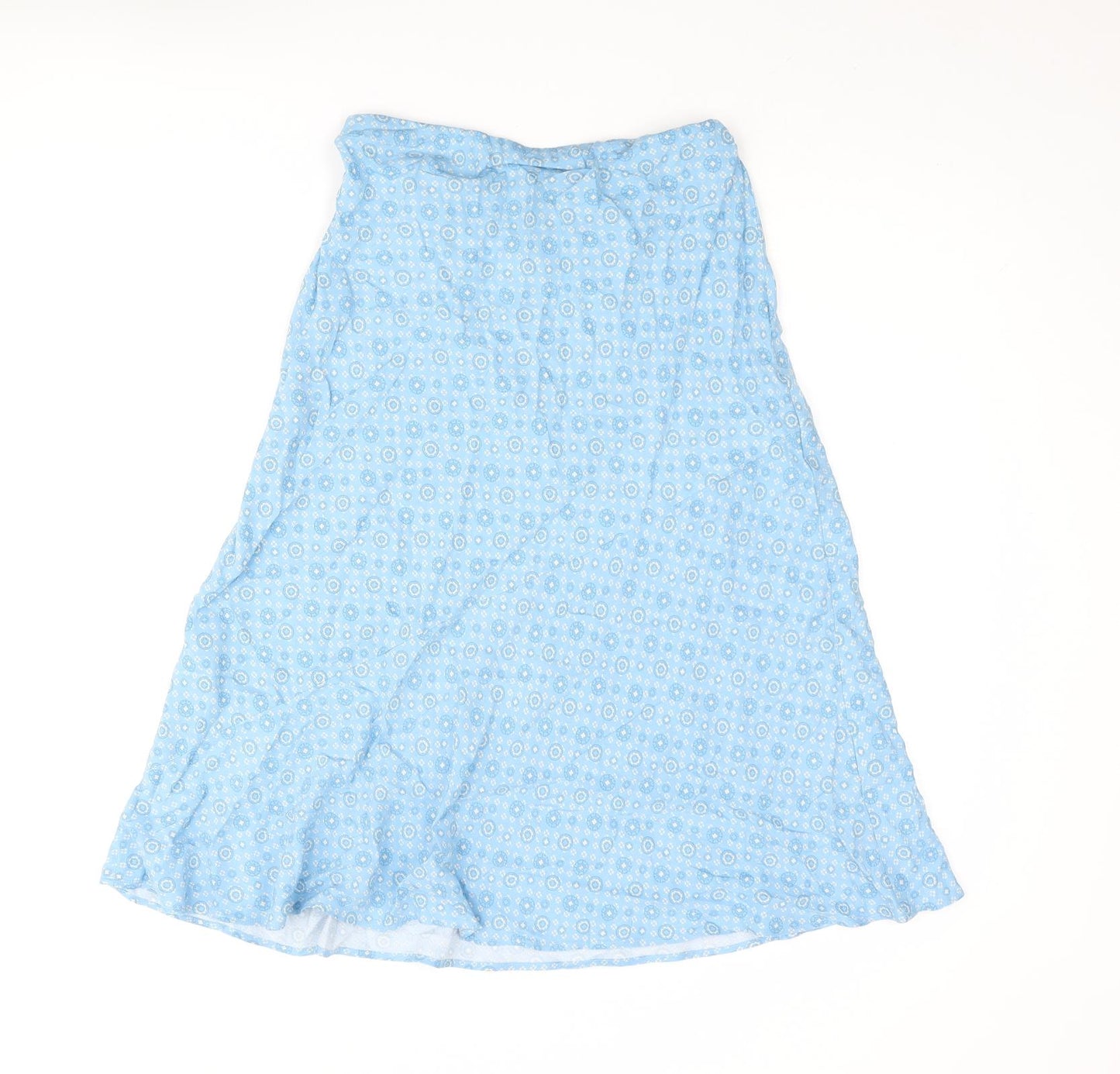 Classic Womens Blue Geometric Viscose A-Line Skirt Size 8 - Belted