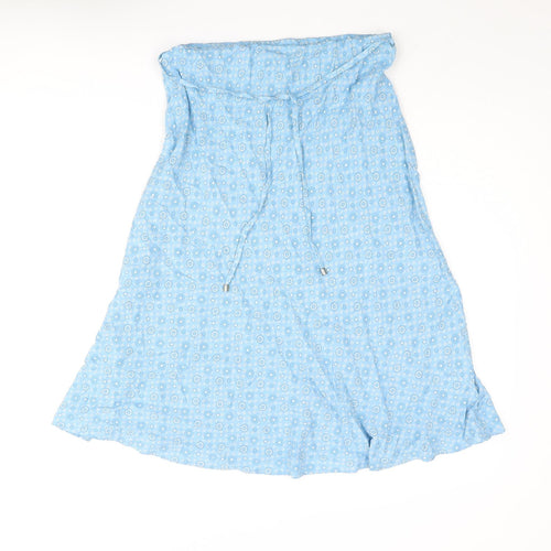 Classic Womens Blue Geometric Viscose A-Line Skirt Size 8 - Belted