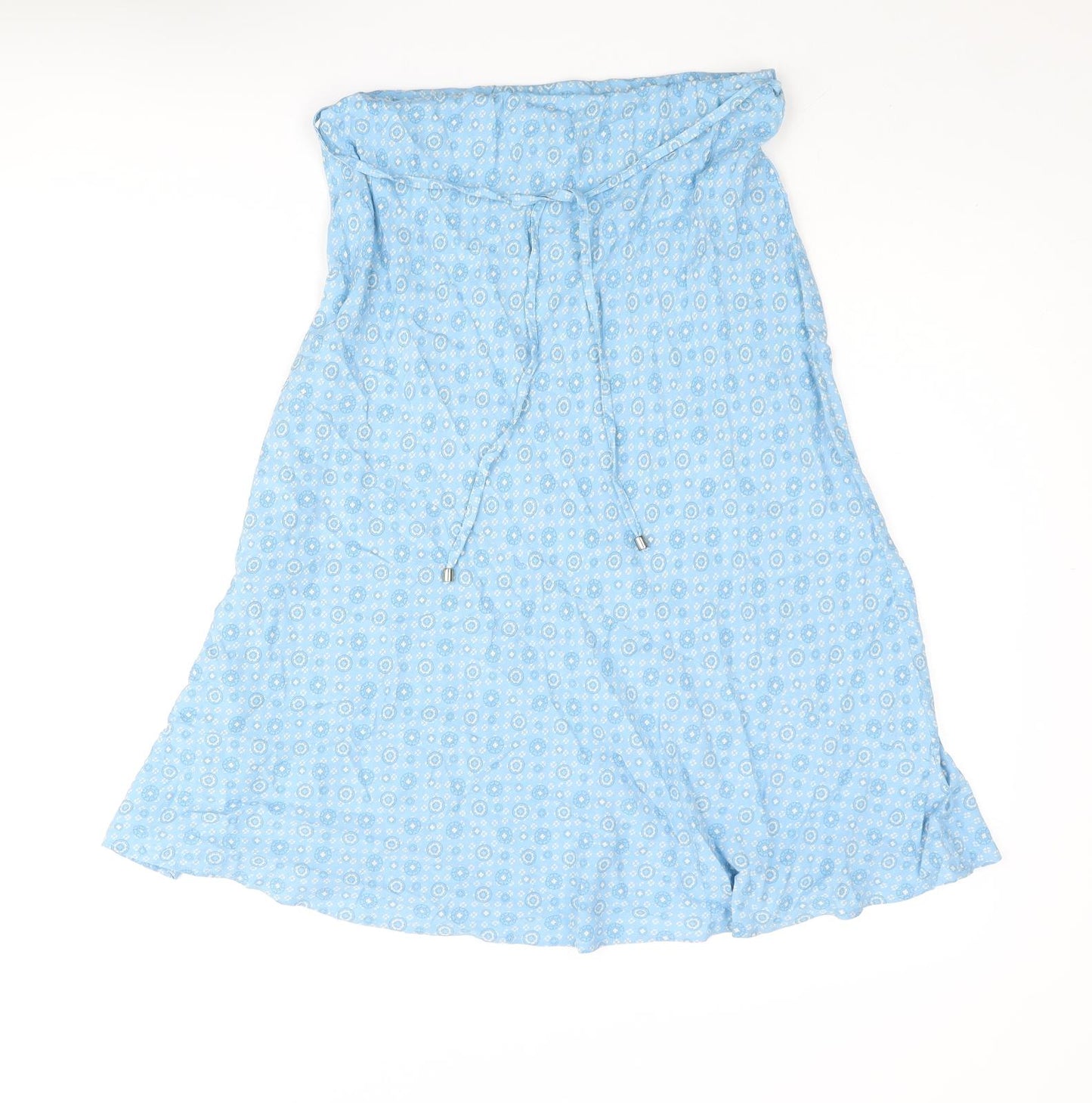 Classic Womens Blue Geometric Viscose A-Line Skirt Size 8 - Belted