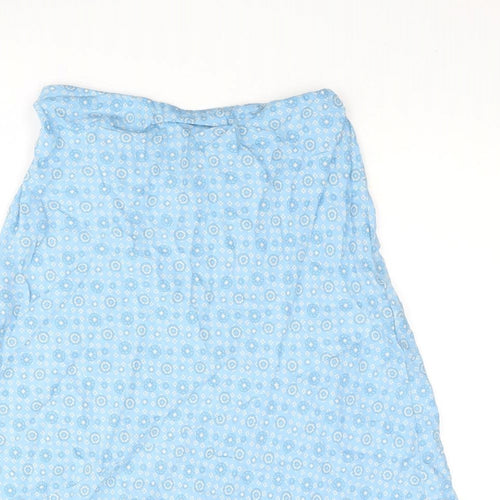 Classic Womens Blue Geometric Viscose A-Line Skirt Size 8 - Belted