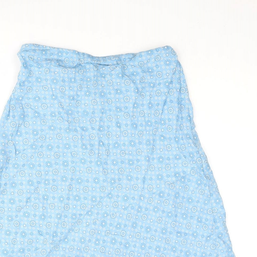 Classic Womens Blue Geometric Viscose A-Line Skirt Size 8 - Belted