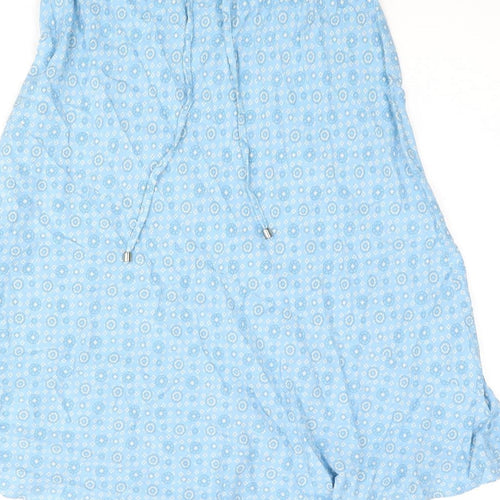 Classic Womens Blue Geometric Viscose A-Line Skirt Size 8 - Belted