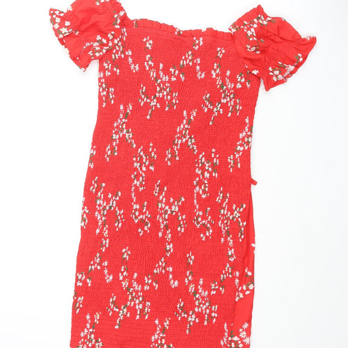 Kiss the Sky Womens Red Floral Polyester Mini Size M Sweetheart Tie - Rouched Frill