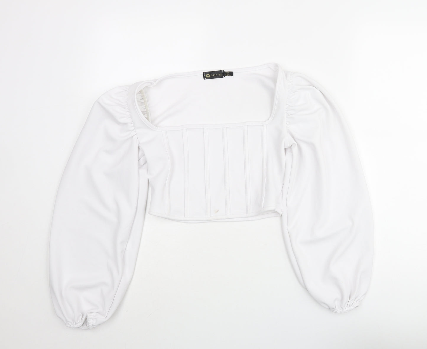 I SAW IT FIRST Womens White Polyester Cropped Blouse Size 6 Square Neck - Rouched Corset Style