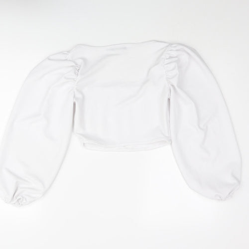 I SAW IT FIRST Womens White Polyester Cropped Blouse Size 6 Square Neck - Rouched Corset Style