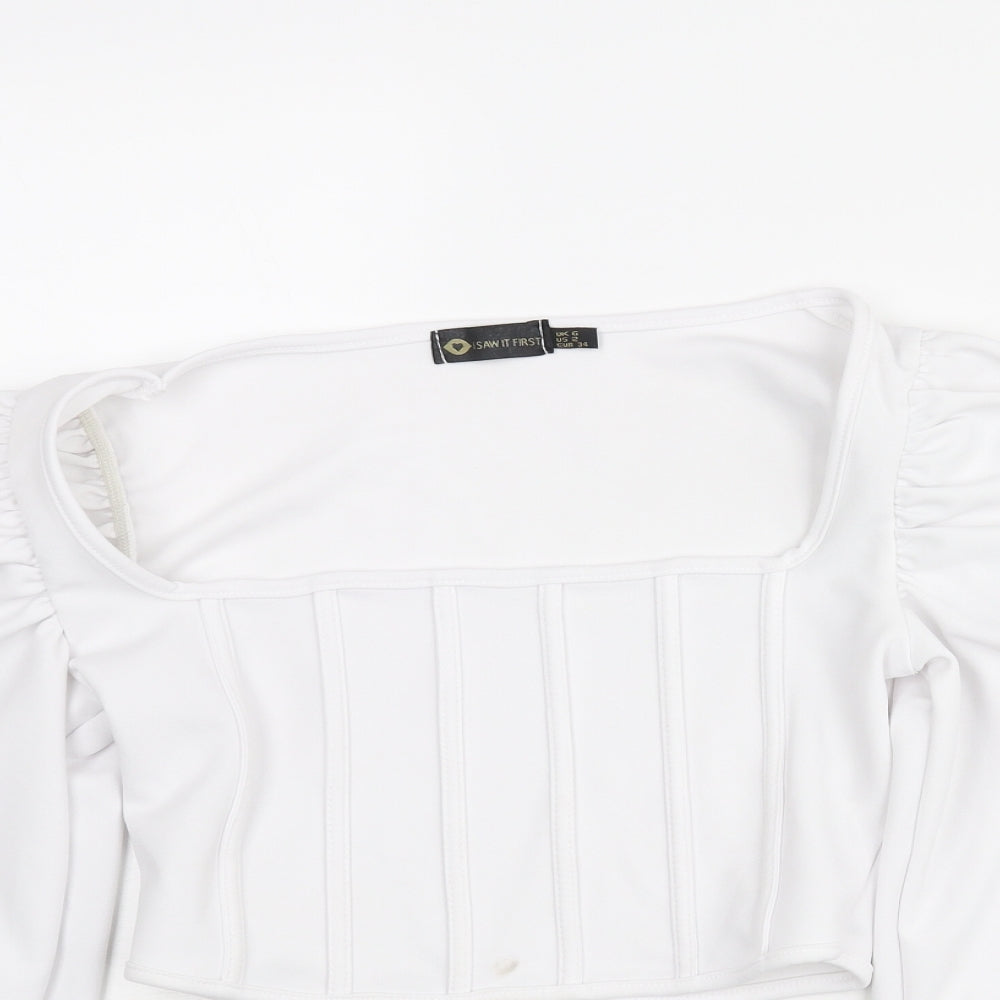 I SAW IT FIRST Womens White Polyester Cropped Blouse Size 6 Square Neck - Rouched Corset Style