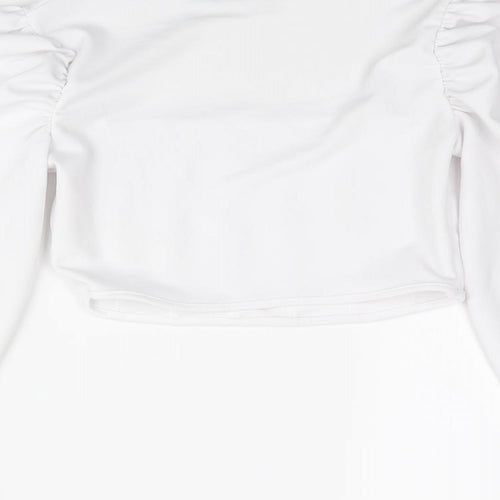 I SAW IT FIRST Womens White Polyester Cropped Blouse Size 6 Square Neck - Rouched Corset Style