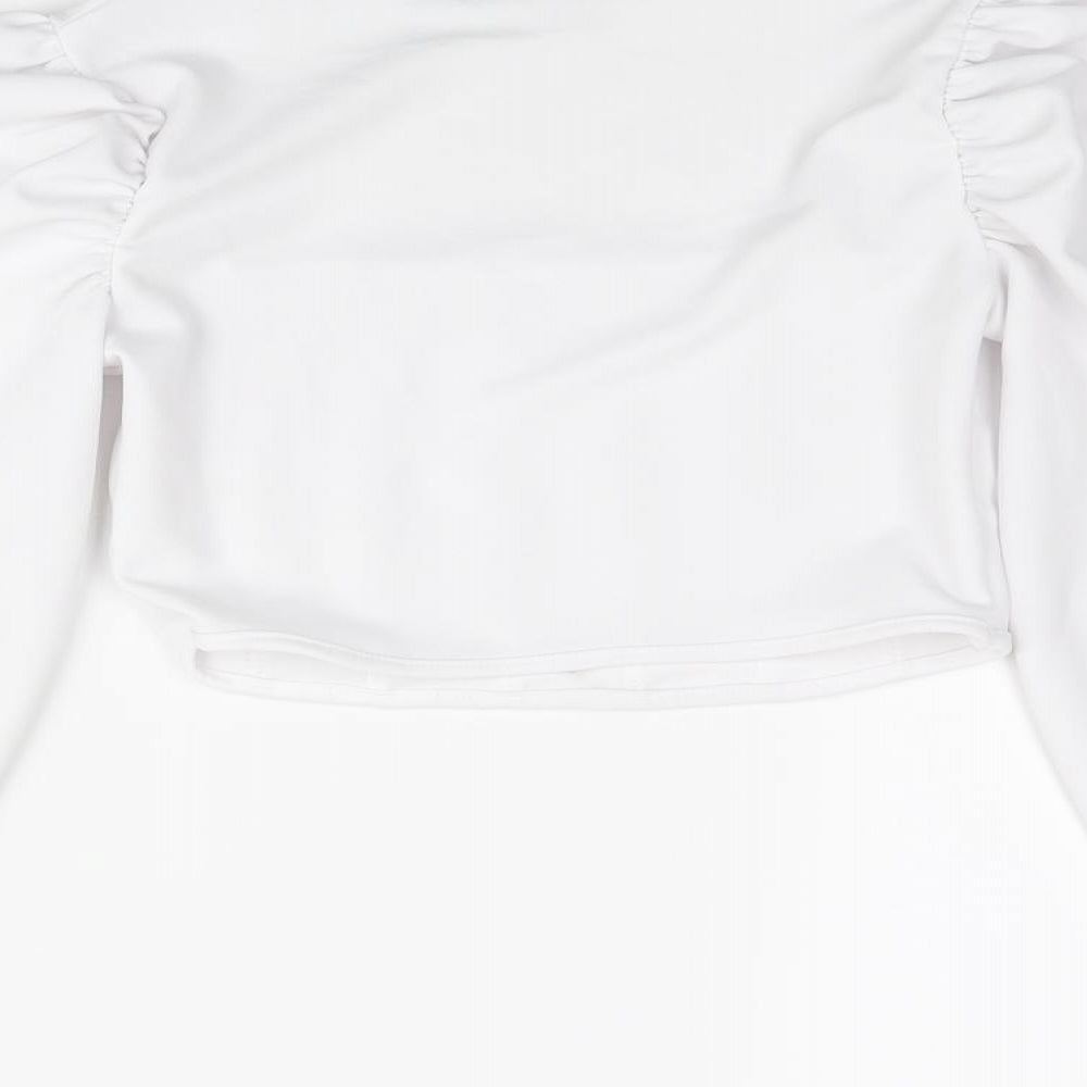I SAW IT FIRST Womens White Polyester Cropped Blouse Size 6 Square Neck - Rouched Corset Style