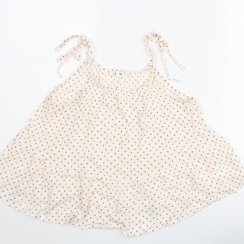 Mango Womens Ivory Polka Dot Viscose Camisole Blouse Size 8 Scoop Neck - Frill
