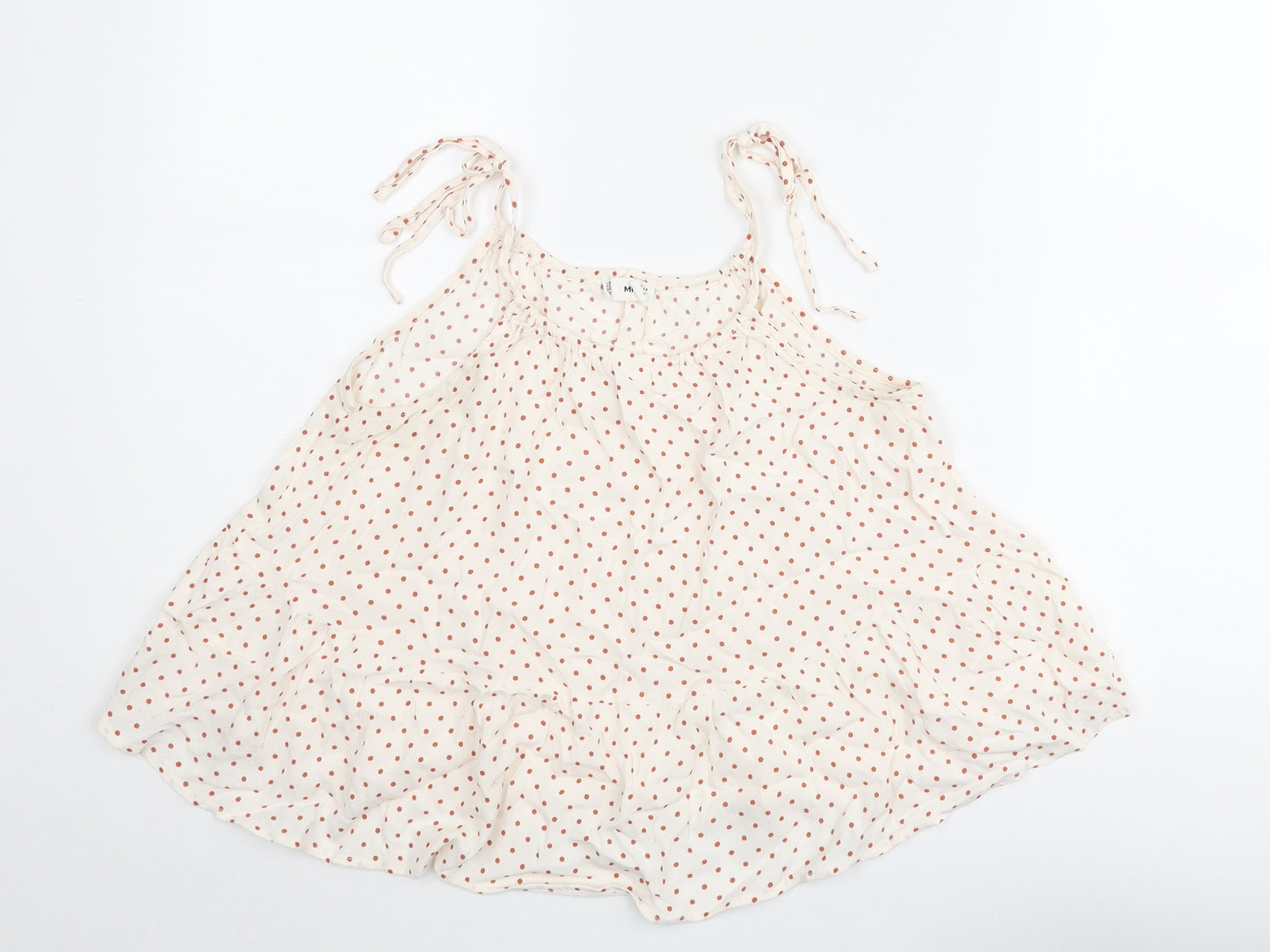 Mango Womens Ivory Polka Dot Viscose Camisole Blouse Size 8 Scoop Neck - Frill
