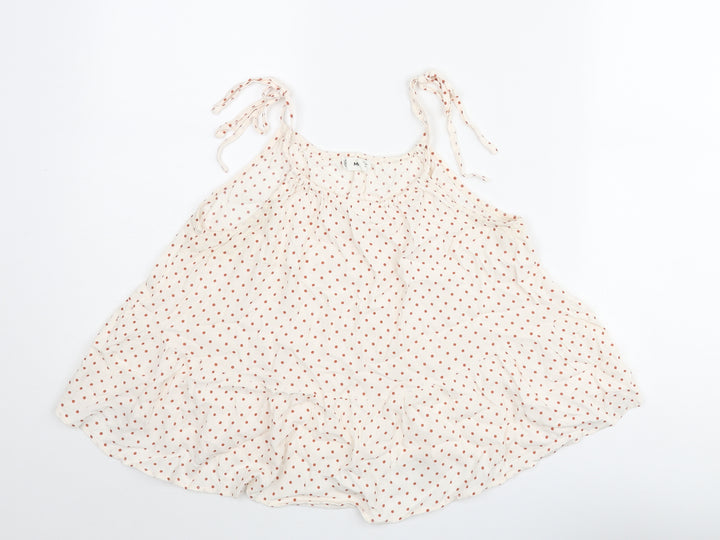 Mango Womens Ivory Polka Dot Viscose Camisole Blouse Size 8 Scoop Neck - Frill
