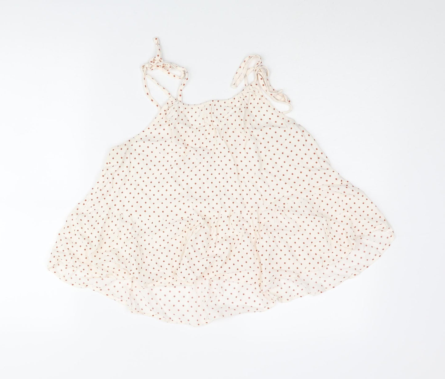 Mango Womens Ivory Polka Dot Viscose Camisole Blouse Size 8 Scoop Neck - Frill