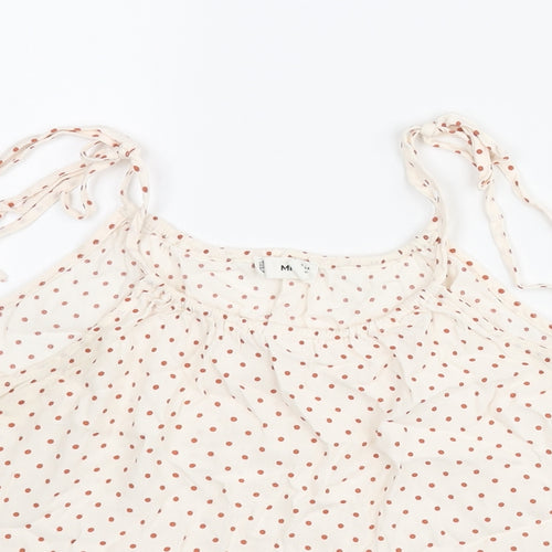 Mango Womens Ivory Polka Dot Viscose Camisole Blouse Size 8 Scoop Neck - Frill